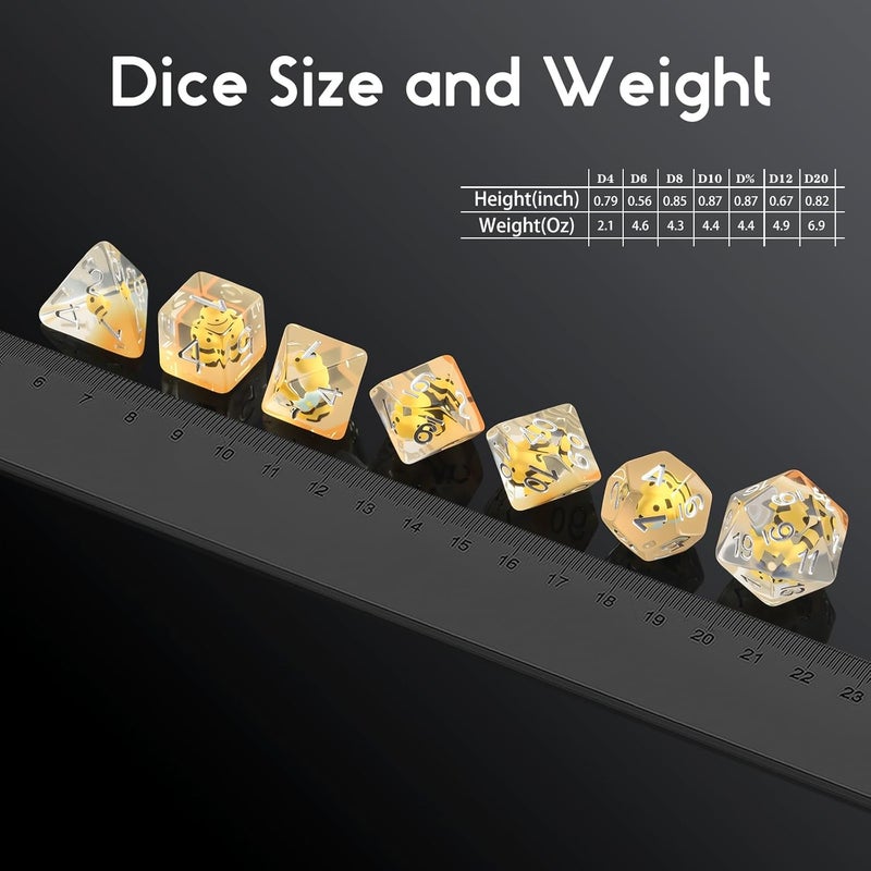 DNDND Bee D&D Dice, 7PCS Resin DND Dice Set with Velvet Bag for Dungeons and Dragons Role Playing Games and Tabletop Games（Bee - Image 5